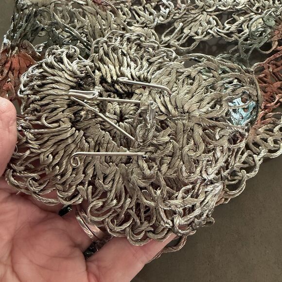 Vintage Silver Tone Hand Made Artisan Belt Hammered Woven Wire Boho Festival